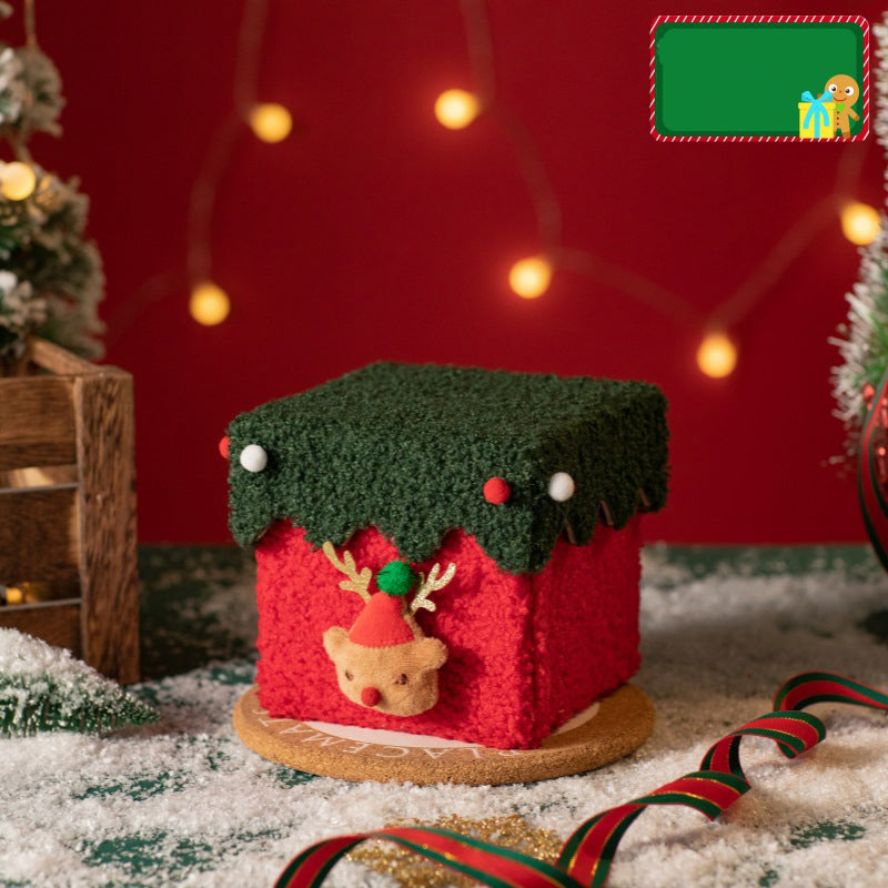 Red and Green Luxe Plush Christmas Gift Box - Decorative Holiday Treat Box with Snowy Trim