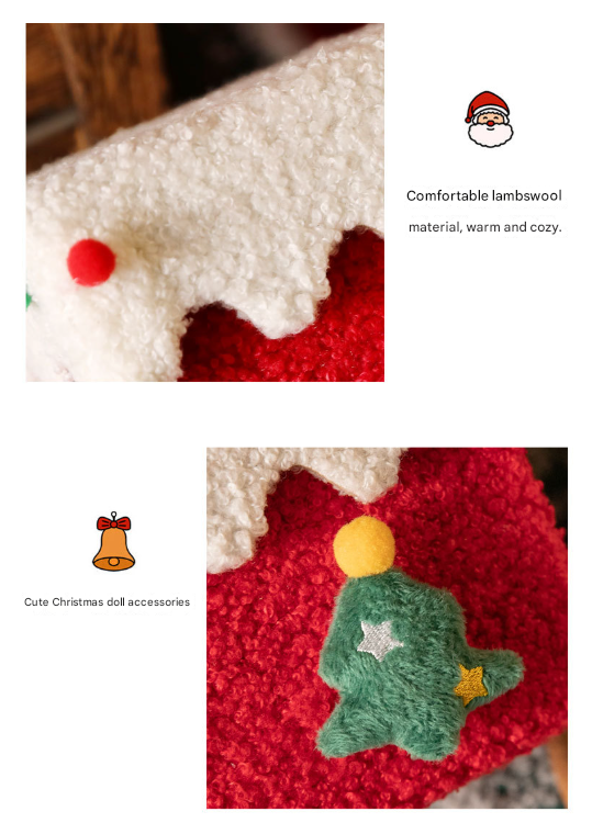 Red and Green Luxe Plush Christmas Gift Box - Decorative Holiday Treat Box with Snowy Trim