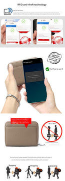 Genuine Leather RFID Blocking Accordion Card Holder & Coin Purse - Large Capacity Zip Wallet(red)