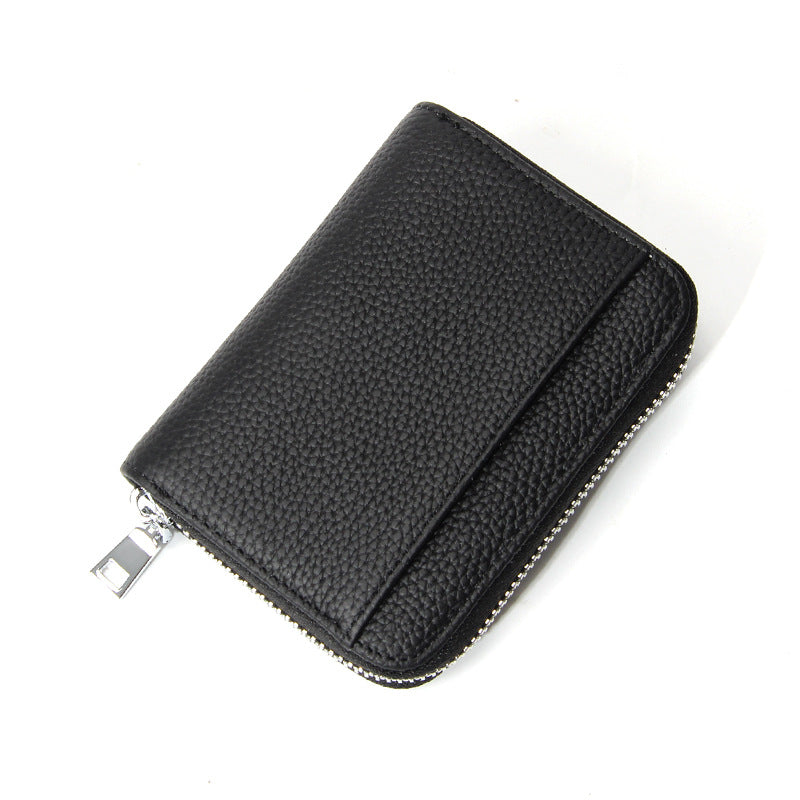 Genuine Leather RFID Blocking Accordion Card Holder & Coin Purse - Large Capacity Zip Wallet(black)