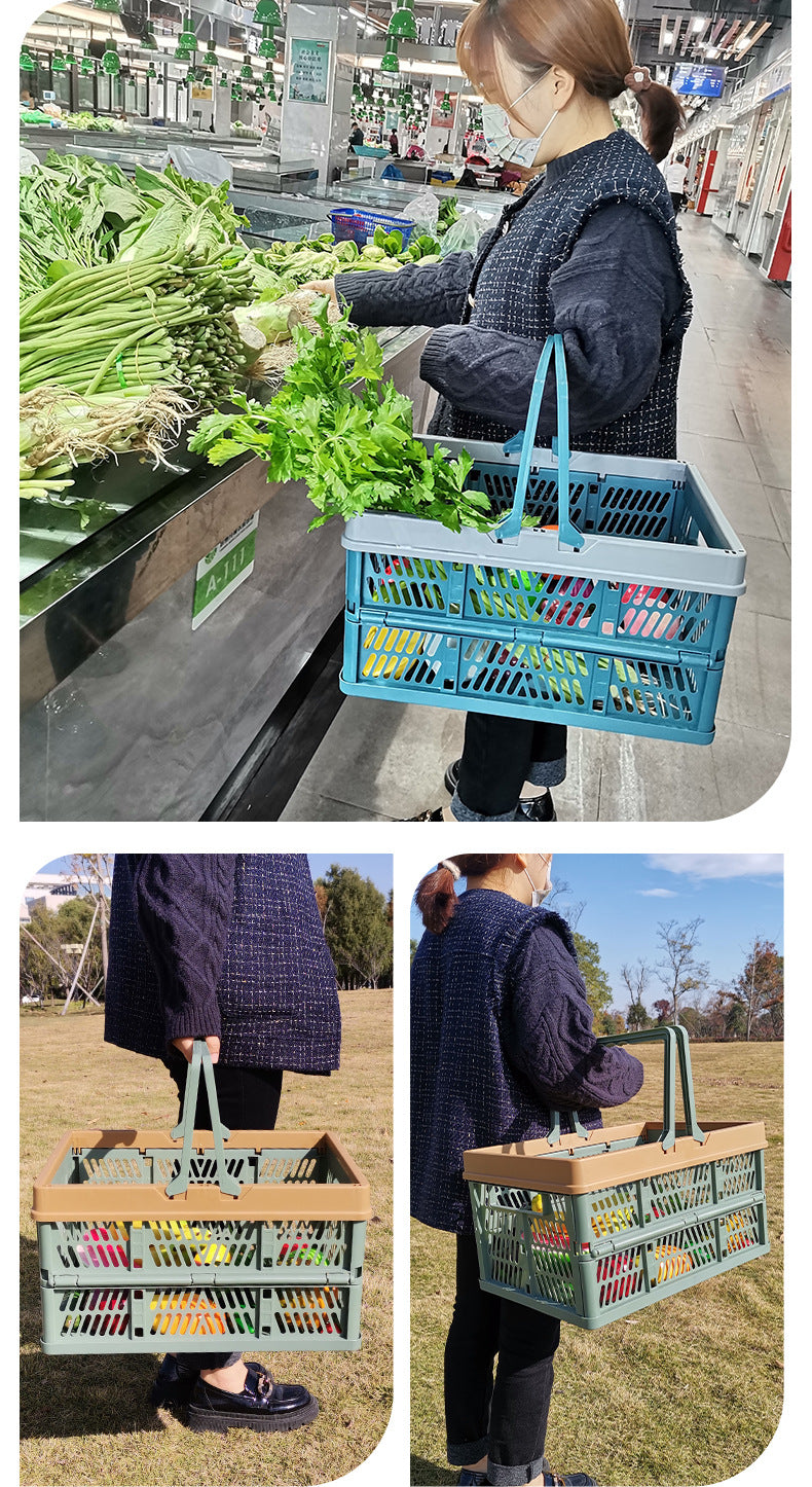 Large Collapsible Storage Basket with Handles - Portable Folding Crate for Shopping, Picnics & Car Trunk(blue)