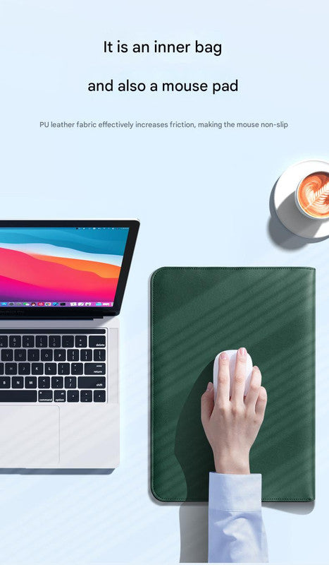 3-in-1 PU Leather Laptop Sleeve with Stand & Mouse Pad + Accessory Pouch(Rose Gold)