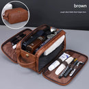 Large Capacity PU Leather Toiletry Bag - Multi-Compartment Dopp Kit & Cosmetic Organizer(Brown)