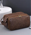 Large Capacity PU Leather Toiletry Bag - Multi-Compartment Dopp Kit & Cosmetic Organizer(Tan)