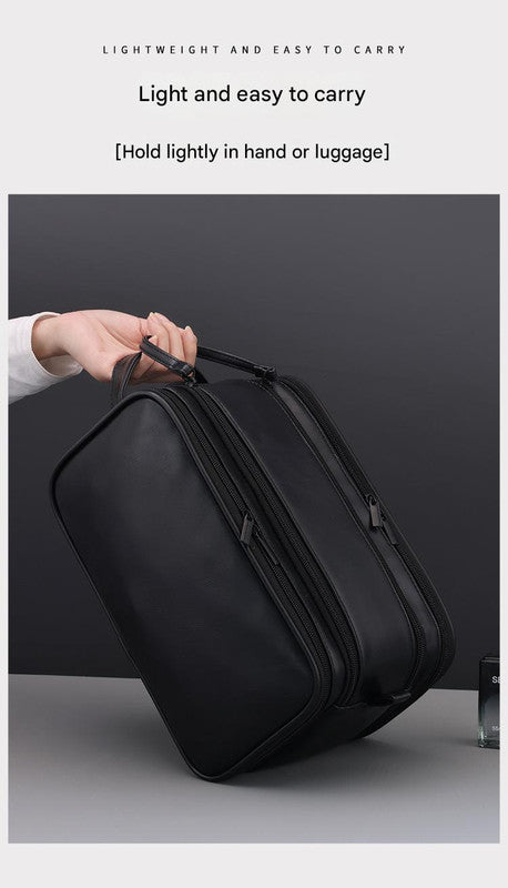 Large Capacity PU Leather Toiletry Bag - Multi-Compartment Dopp Kit & Cosmetic Organizer(Tan)