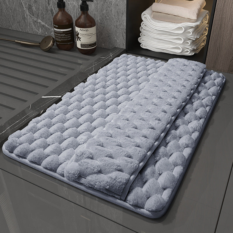 Luxury Plush Memory Foam Bath Mat with Foot Drying Panel - Super Absorbent & Non-Slip Bathroom Rug(Checkered gray)