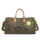 Large Capacity Canvas Travel Duffel Bag with Doodle Print - Weekend & Gym Tote(Green)