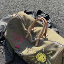 Large Capacity Canvas Travel Duffel Bag with Doodle Print - Weekend & Gym Tote(Green)