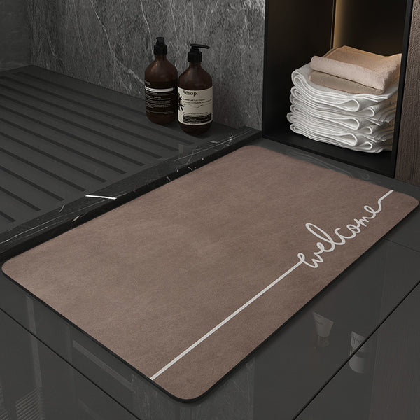 Super Absorbent Quick-Dry Diatomite Bath Mat - Non-Slip Suede Finish Bathroom Floor Mat(Letter Brown)