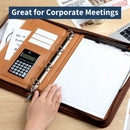 Professional PU Leather A4 Portfolio Binder with Zipper, Handle, Calculator & Clipboard(brown)