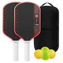 Black and Red T700 Raw Carbon Fiber Pickleball Paddle Set - 2 Professional Honeycomb Core Paddles, 4 Balls and Carry Bag for Outdoor Use