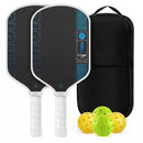 Black and Blue T700 Raw Carbon Fiber Pickleball Paddle Set - 2 Professional Honeycomb Core Paddles, 4 Balls and Carry Bag for Outdoor Use