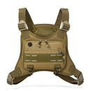 Khaki Tactical Chest Rig Bag with Multi Zipper Pockets - Waterproof Nylon Utility Vest Pack, Breathable Back Pad and Adjustable Straps