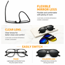 7-in-1 Magnetic Clip-On Sunglasses Set with Flexible Frame and Leather Bag - Unisex Double Bridge Aviator Eyeglasses and 5 Pairs of Polarized / Night Vision Lenses (2381 Style)