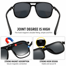 7-in-1 Magnetic Clip-On Sunglasses Set with Flexible Frame and Leather Bag - Unisex Double Bridge Aviator Eyeglasses and 5 Pairs of Polarized / Night Vision Lenses (2381 Style)