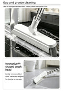 4-in-1 Bathroom Cleaning Brush Set with Sponge Pad, Hard Bristle / V-Shape Grout Brush and Squeegee - 120CM Extendable Stainless Steel Handle, Adjustable & Lockable Angle for Floor, Gap, Window and Bathtub