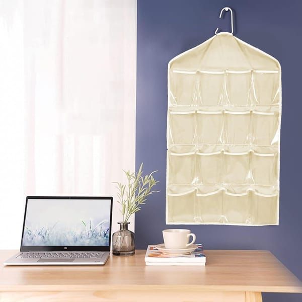 4 Pack Pink Hanging Closet Organizer, Portable 16 Pockets Behind the Door Storage Bag for Underwear, Socks & Small Accessories