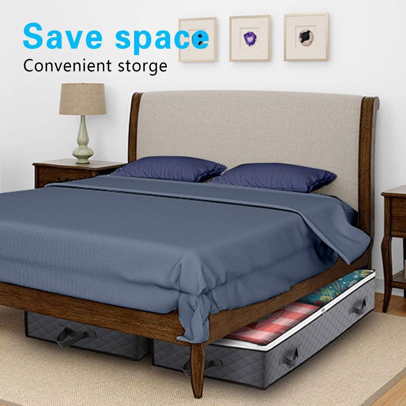 2 Pack Folding Non-Woven Underbed Storage Containers with Clear Top Zipper Lid & 4 Reinforced Handles (Dark Grey 40 x 20 x 7")