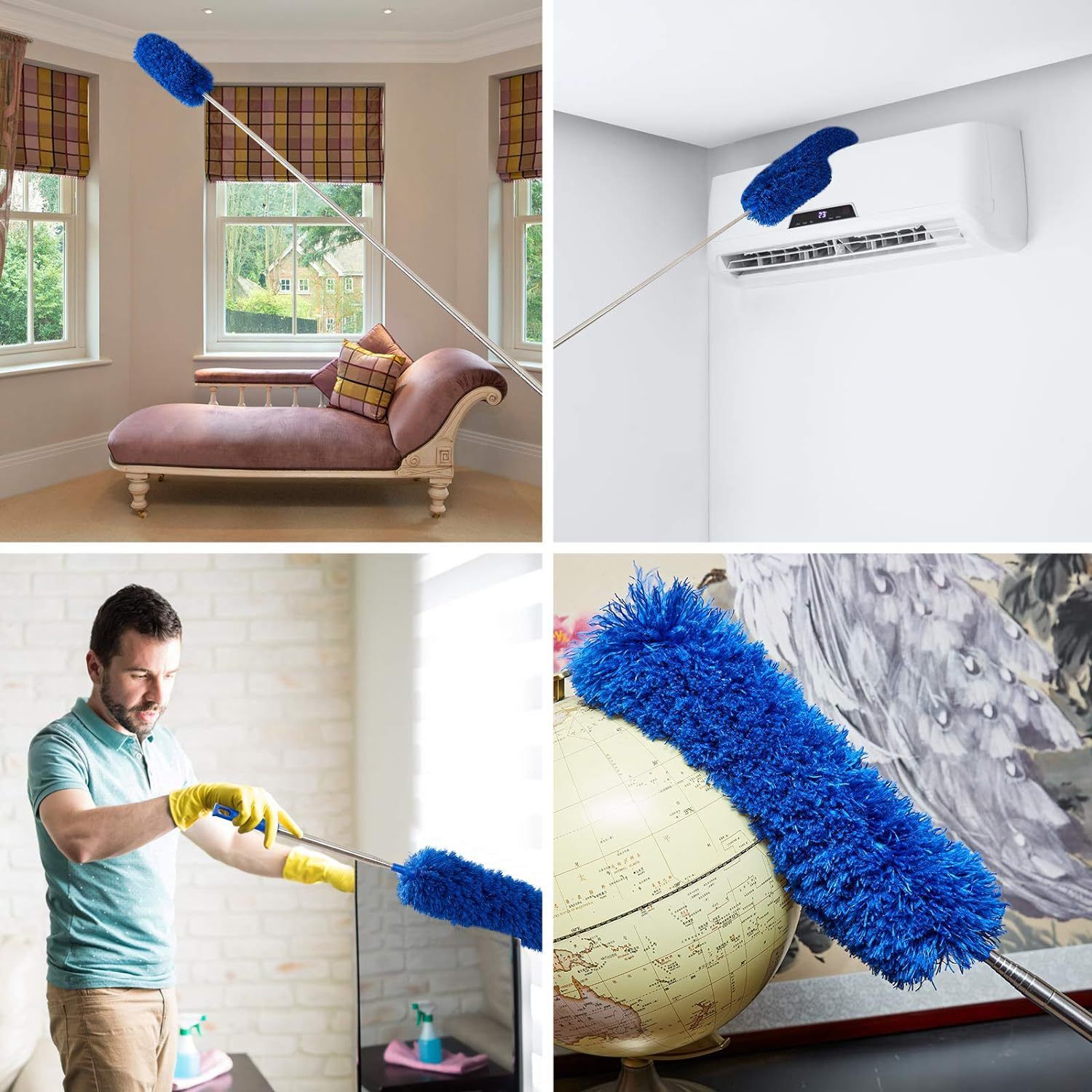 Grey and White 2.5M Extendable High Ceiling Cleaning Kit with Removable Cobweb Duster & Microfiber Brush - 3 Piece Versatile Set, Electrostatic Dust Attraction