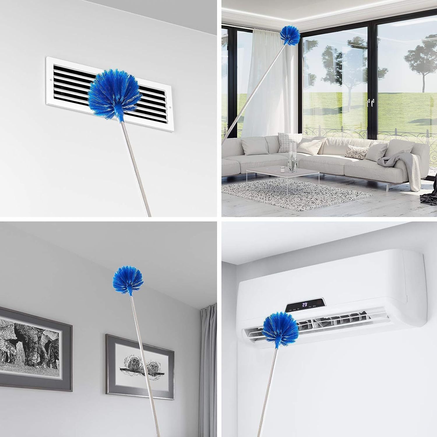 Grey and White 2.5M Extendable High Ceiling Cleaning Kit with Removable Cobweb Duster & Microfiber Brush - 3 Piece Versatile Set, Electrostatic Dust Attraction