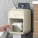 White Wall Mounted Toilet Paper Holder & Bathroom Storage Organizer - Waterproof Double Layer Wall Shelf with Detachable Roll Spindle for Hollow and Solid Paper