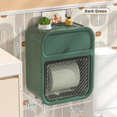 Dark Green Wall Mounted Toilet Paper Holder & Bathroom Storage Organizer - Waterproof Double Layer Wall Shelf with Detachable Roll Spindle for Hollow and Solid Paper