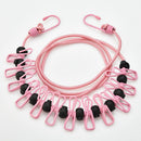 Pink Portable Windproof Travel Clothesline and Velvet Storage Bag - 1.8M to 4M High Elastic Travel Laundry Line with 12 Clips & 13 Positioning Beads to Prevent Clothes Tangling