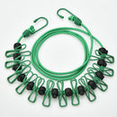 Green Portable Windproof Travel Clothesline and Velvet Storage Bag - 1.8M to 4M High Elastic Travel Laundry Line with 12 Clips & 13 Positioning Beads to Prevent Clothes Tangling