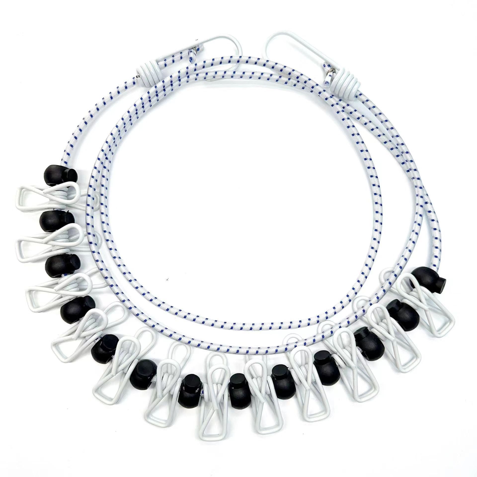 White Portable Windproof Travel Clothesline and Velvet Storage Bag - 1.8M to 4M High Elastic Travel Laundry Line with 12 Clips & 13 Positioning Beads to Prevent Clothes Tangling