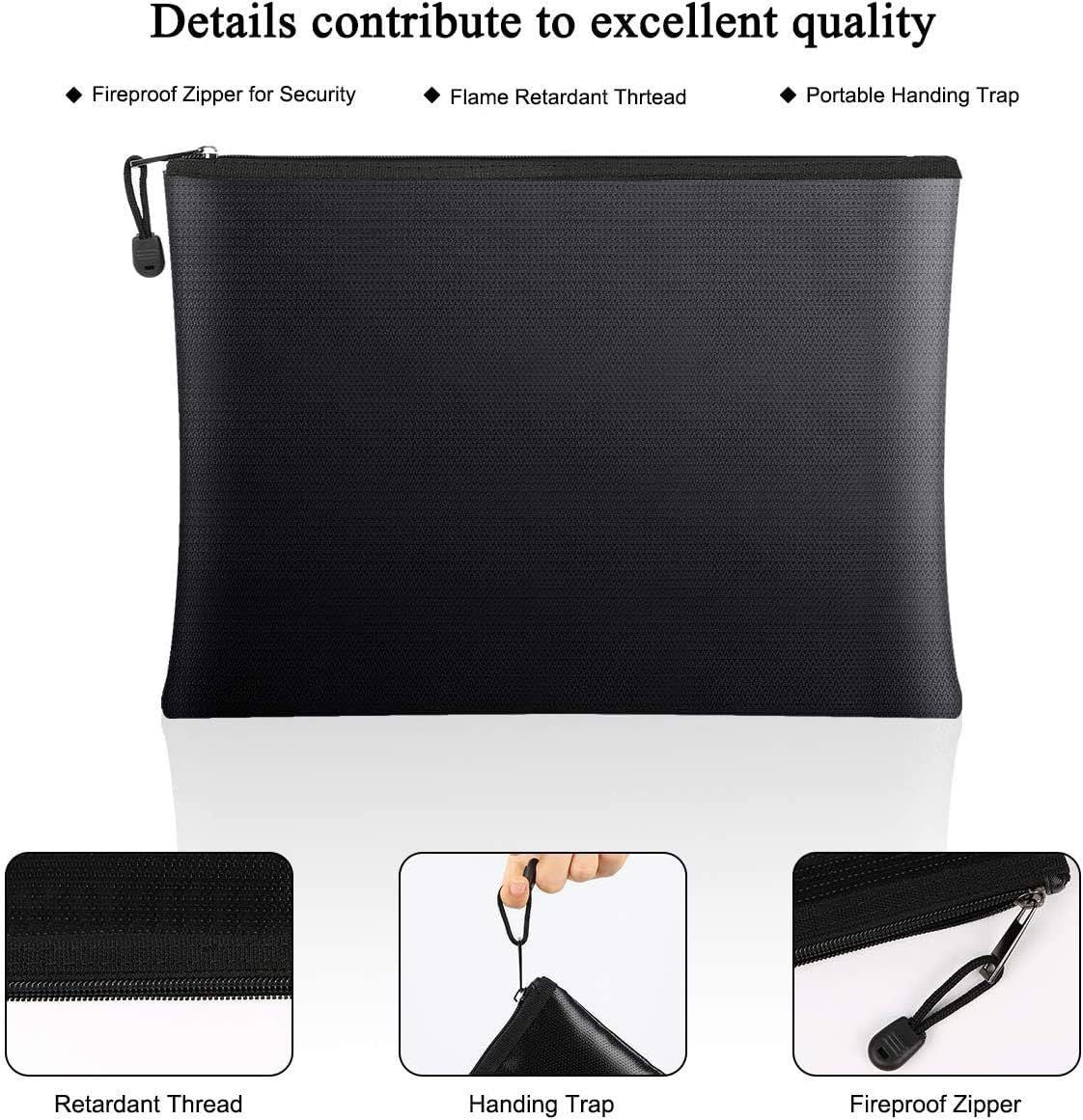 Fireproof Document Zipper Bag (24 X 34CM) - Waterproof & Heat Resistant Silicone Fiberglass Storage Pouch and Money Bag for Passport Card and Valuables