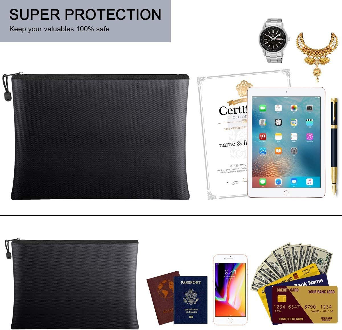 Fireproof Document Zipper Bag (20 X 30CM) - Waterproof & Heat Resistant Silicone Fiberglass Storage Pouch and Money Bag for Passport Card and Valuables