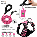 3 Piece Pink No Pull Dog Harness and Leash Set with Poop Bag Holder (L Size) - Adjustable Escape Proof Reflective Vest for Small Medium Large Dogs