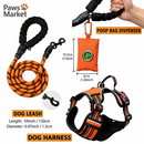 3 Piece Orange No Pull Dog Harness and Leash Set with Poop Bag Holder (M Size) - Adjustable Escape Proof Reflective Vest for Small Medium Large Dogs