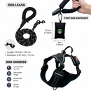 3 Piece Black No Pull Dog Harness and Leash Set with Poop Bag Holder (L Size) - Adjustable Escape Proof Reflective Vest for Small Medium Large Dogs