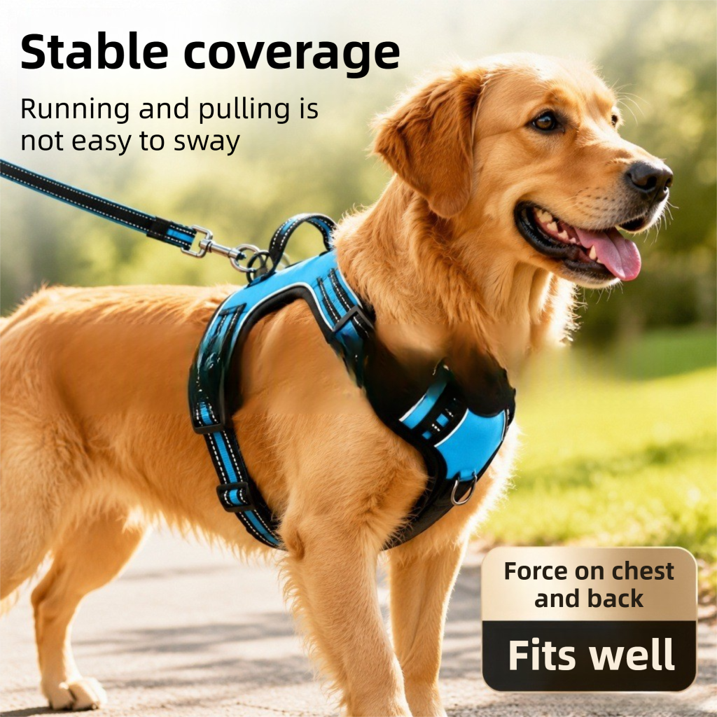 3 Piece Black No Pull Dog Harness and Leash Set with Poop Bag Holder (XL Size) - Adjustable Escape Proof Reflective Vest for Small Medium Large Dogs