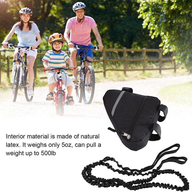 Green Bike Shock Absorbing Tow Rope with Storage Bag (8 to 15 FT) - Durable Nylon Uphill Bungee Strap for Outdoor Family & Newbie Cycling Adventures