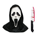 Scream Ghost Face Mask with Bloody Knife Prop - Halloween Cosplay Latex Hood Mask for Horror Parties, Masquerades and Haunted Houses (Style 1)