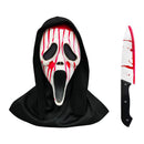 Scream Ghost Face Mask with Bloody Knife Prop - Halloween Cosplay Latex Hood Mask for Horror Parties, Masquerades and Haunted Houses (Style 2)