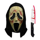 Scream Ghost Face Mask with Bloody Knife Prop - Halloween Cosplay Latex Hood Mask for Horror Parties, Masquerades and Haunted Houses (Style 3)