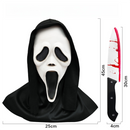 Scream Ghost Face Mask with Bloody Knife Prop - Halloween Cosplay Latex Hood Mask for Horror Parties, Masquerades and Haunted Houses (Style 5)