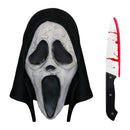 Scream Ghost Face Mask with Bloody Knife Prop - Halloween Cosplay Latex Hood Mask for Horror Parties, Masquerades and Haunted Houses (Style 6)