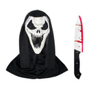 Scream Ghost Face Mask with Bloody Knife Prop - Halloween Cosplay Latex Hood Mask for Horror Parties, Masquerades and Haunted Houses (Style 7)