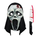 Scream Ghost Face Mask with Bloody Knife Prop - Halloween Cosplay Latex Hood Mask for Horror Parties, Masquerades and Haunted Houses (Style 8)