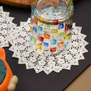 5.5 Inch Geometric Embroidered Lace Coaster (5 Pack) - Elegant Round Dining & Tea Table Mat Doily, Rose Style