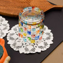 5.5 Inch Geometric Embroidered Lace Coaster (5 Pack) - Elegant Round Dining & Tea Table Mat Doily, Cassia Silk Style