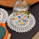 5.5 Inch Geometric Embroidered Lace Coaster (10 Pack) - Elegant Round Dining & Tea Table Mat Doily, Swirl Grass Style