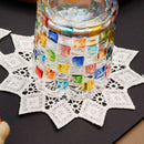 5.5 Inch Geometric Embroidered Lace Coaster (10 Pack) - Elegant Round Dining & Tea Table Mat Doily, Chestnut Leaf Style