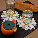 5.5 Inch Geometric Embroidered Lace Coaster (10 Pack) - Elegant Round Dining & Tea Table Mat Doily, Cassia Silk Style