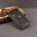 Black Vertical Leather Phone Holster with 3 Pockets and Carabiner Clip - Belt Loop Waist Bag & Outdoor Pouch (Large Size)