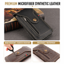 Black Vertical Leather Phone Holster with 3 Pockets and Carabiner Clip - Belt Loop Waist Bag & Outdoor Pouch (Large Size)